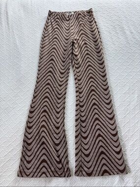 Urban Outfitters Wavy Stripe Knit Flare Pants in Brown & Tan